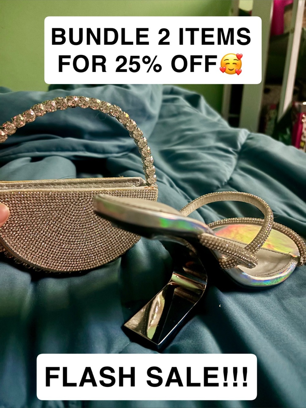Rhinestone Evening Bag & Heel Set - Silver Glam